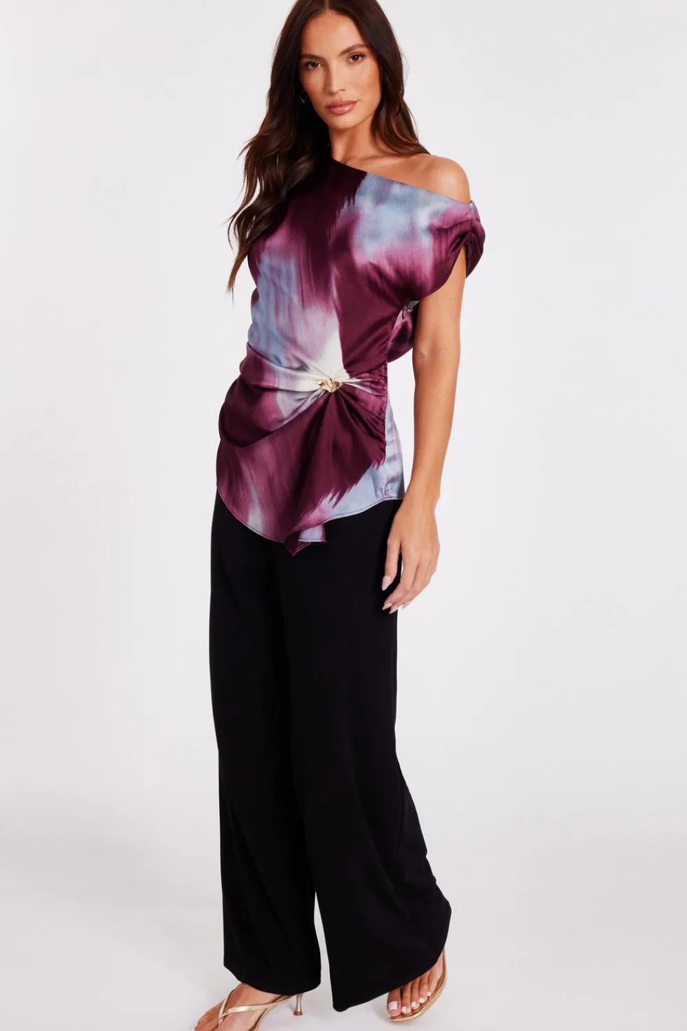 Quiz Going Out Tops|Trending: Red>Dark Red Satin Drop Shoulder Top