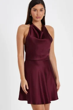 Quiz Trending: Red|Summer Dresses>Dark Red Satin Mini Skater Dress