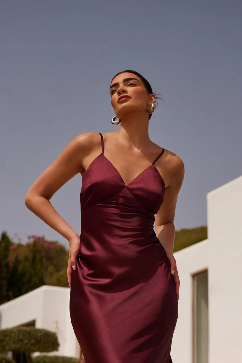Quiz Evening Dresses|Christening Guest>Dark Red Satin Slip Style Midaxi Dress
