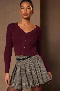 Quiz Workwear|Trending: Red>Dark Red Scallop Trim Cardigan