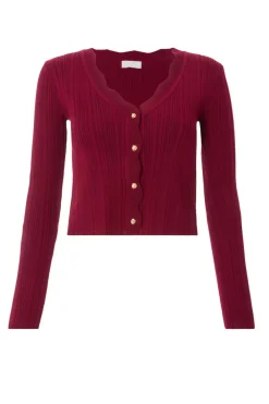 Quiz Workwear|Trending: Red>Dark Red Scallop Trim Cardigan