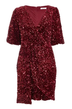 Quiz Trending: Red|Wrap Dresses>Dark Red Sequin Wrap Mini Dress