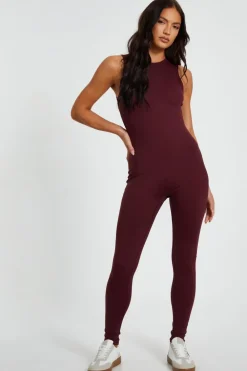 Quiz Jumpsuits|Everyday Essentials>Dark Red Sleeveless Unitard
