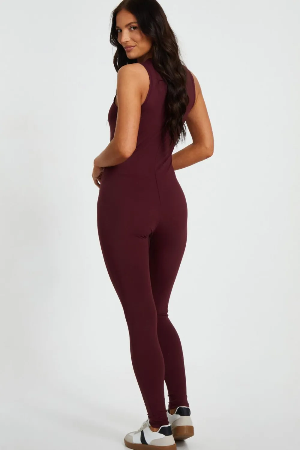Quiz Jumpsuits|Everyday Essentials>Dark Red Sleeveless Unitard