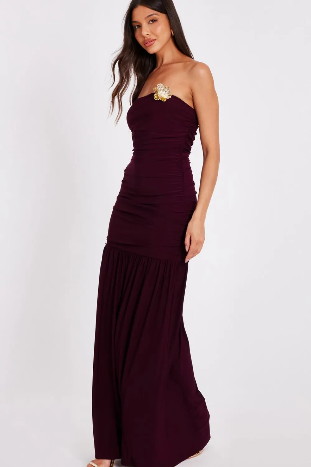 Quiz Evening Dresses|Trending: Red>Dark Red Strapless Corsage Maxi Dress