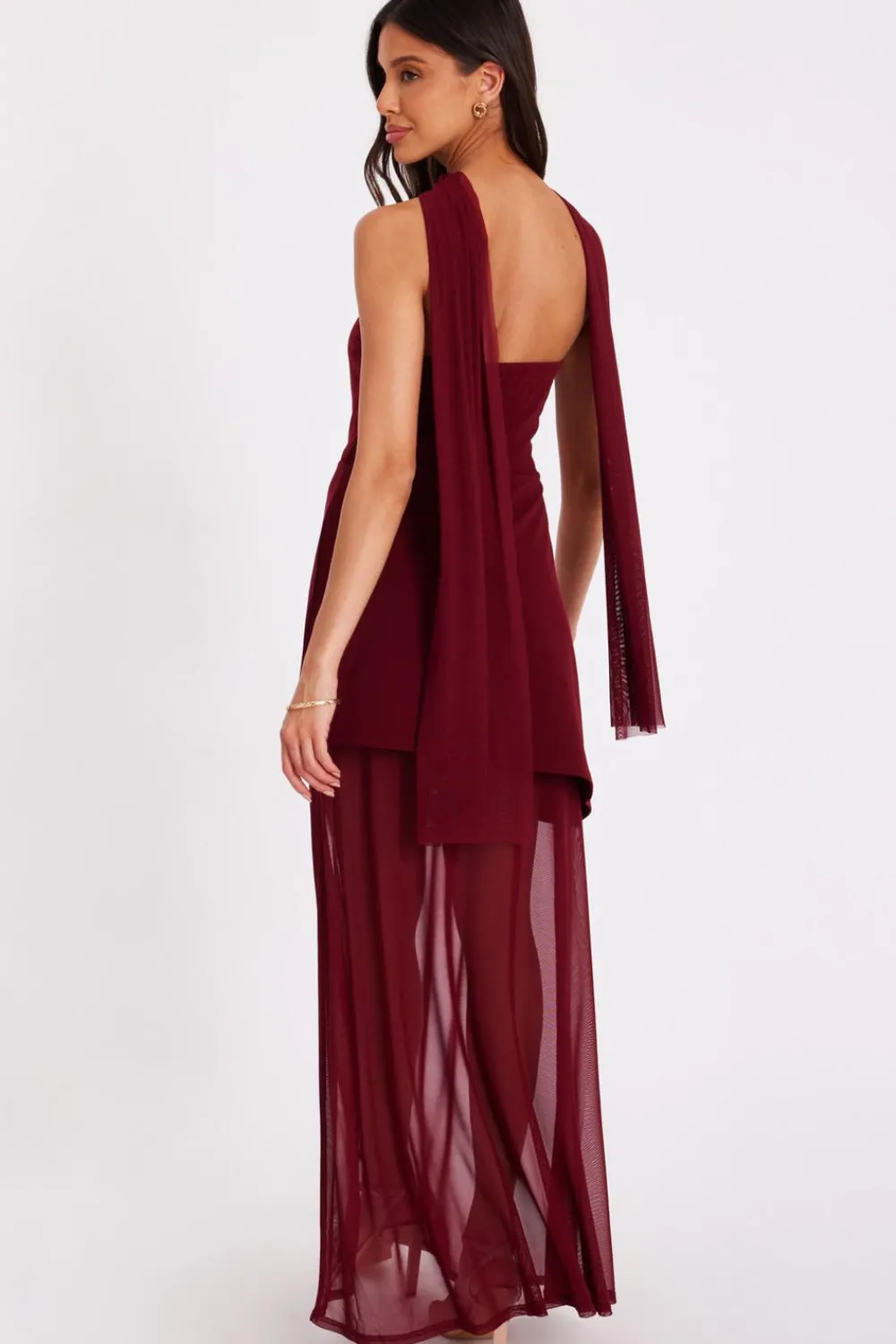 Quiz Prom Dresses|Prom & Ball>Dark Red Strapless Mesh Hem Maxi Dress