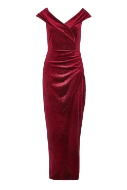 Quiz Evening Dresses|Trending: Red>Dark Red Velvet Bardot Maxi Dress