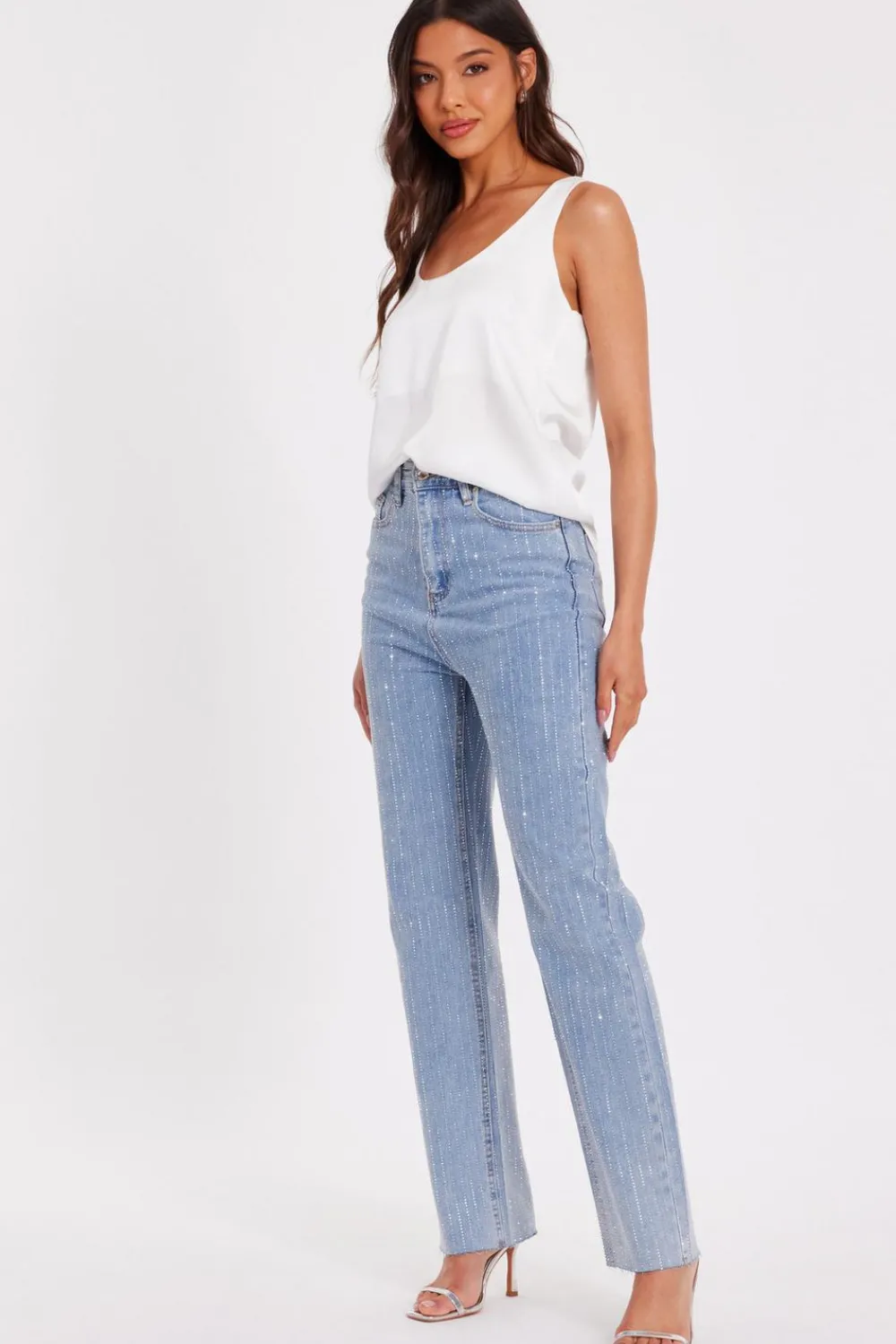 Quiz Trousers|Jeans>Denim Diamante Stripe Jeans