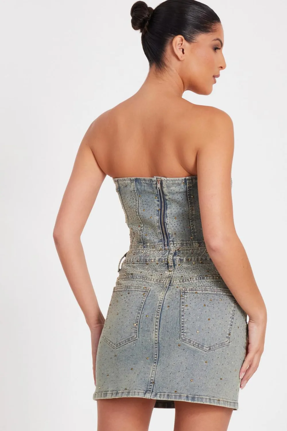 Quiz Going Out Tops|Crop Tops>Denim Embellished Bandeau Top