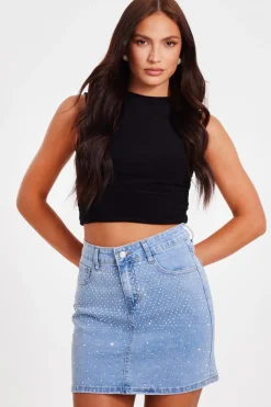 Quiz Summer Clothes|Skirts>Denim Embellished Mini Skirt