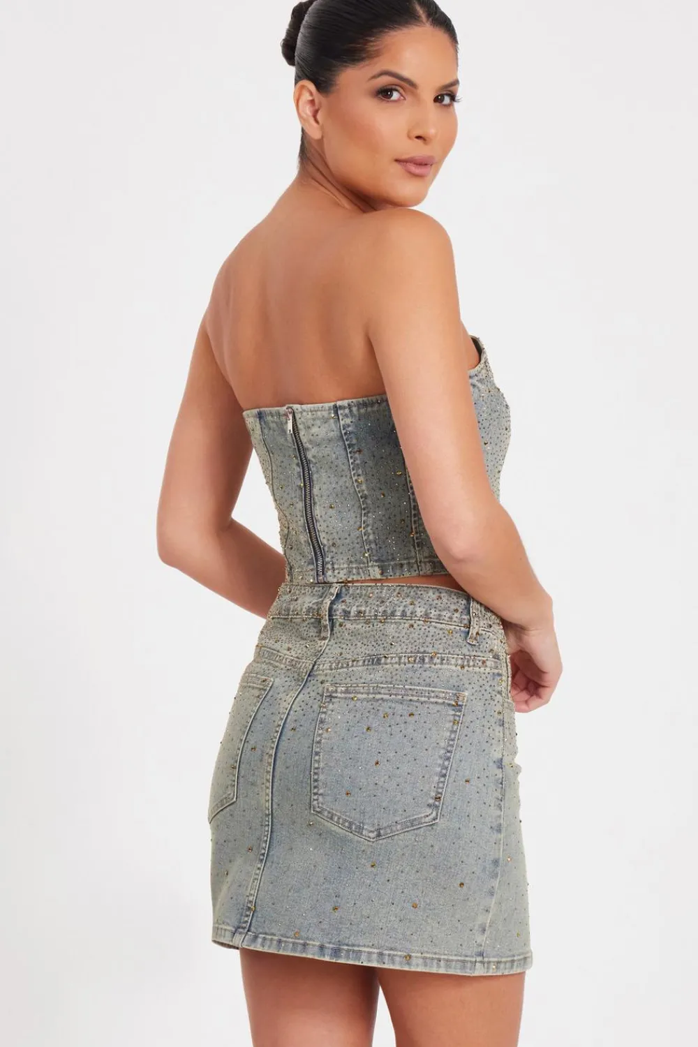Quiz Going Out|Co-Ords>Denim Embellished Mini Skirt