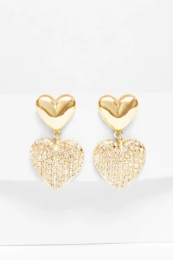 Quiz Wedding Accessories|Jewellery>Diamante Double Heart Drop Earrings