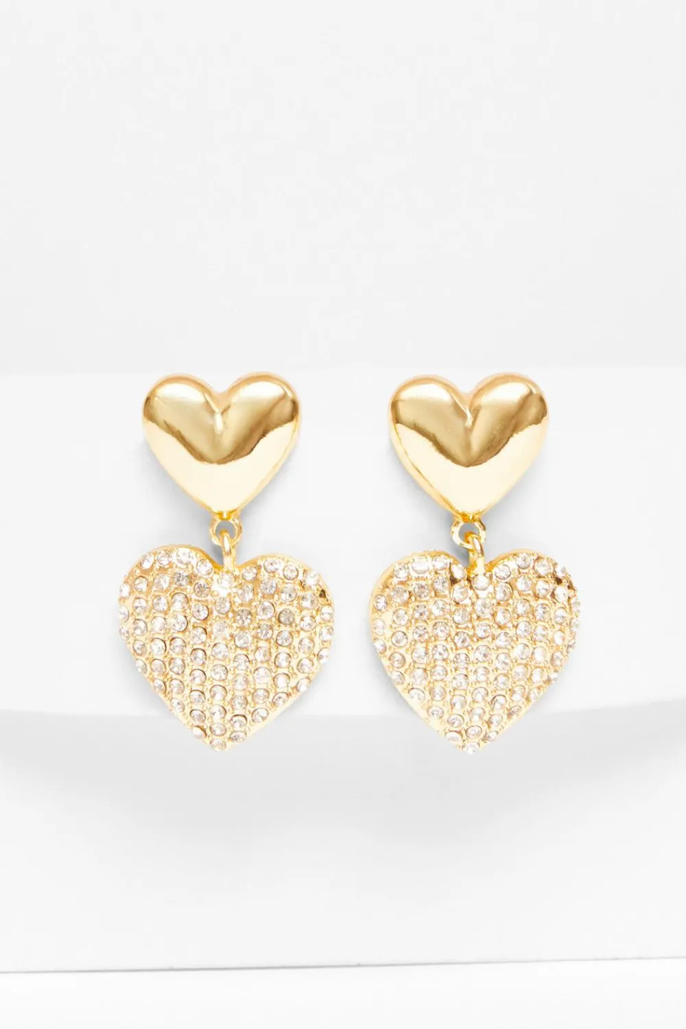 Quiz Wedding Accessories|Jewellery>Diamante Double Heart Drop Earrings