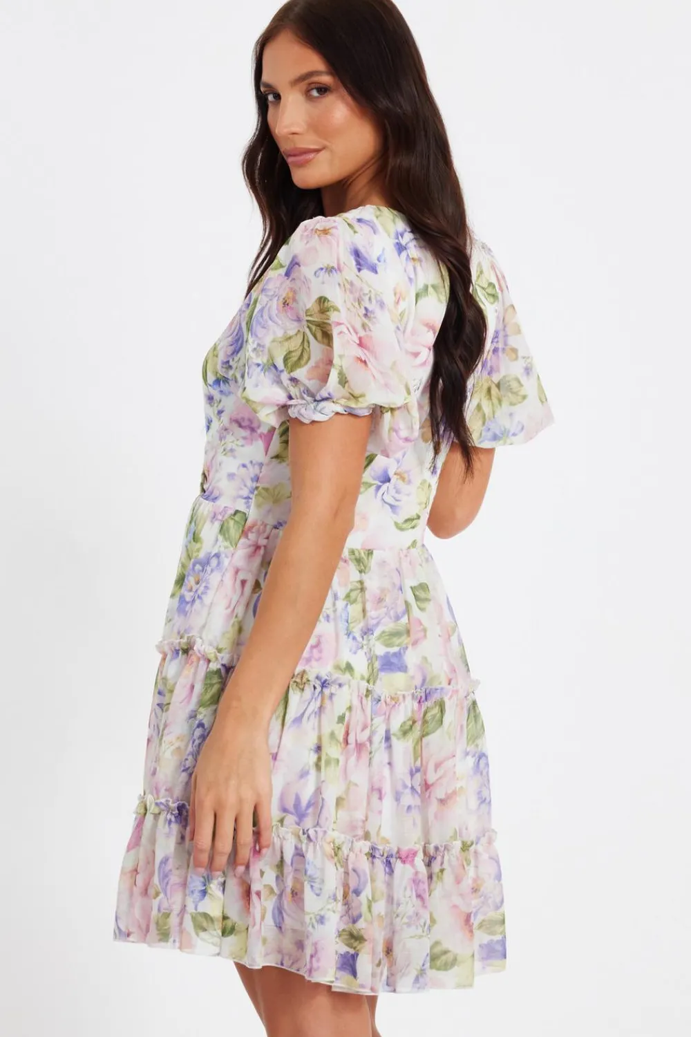 Quiz Day At The Races|Christening Guest>Floral Chiffon Frill Mini Dress