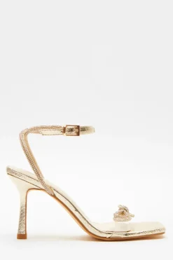 Quiz Occasion Shoes|Heels>Gold Bow Heeled Sandals