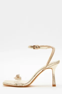Quiz Occasion Shoes|Heels>Gold Bow Heeled Sandals
