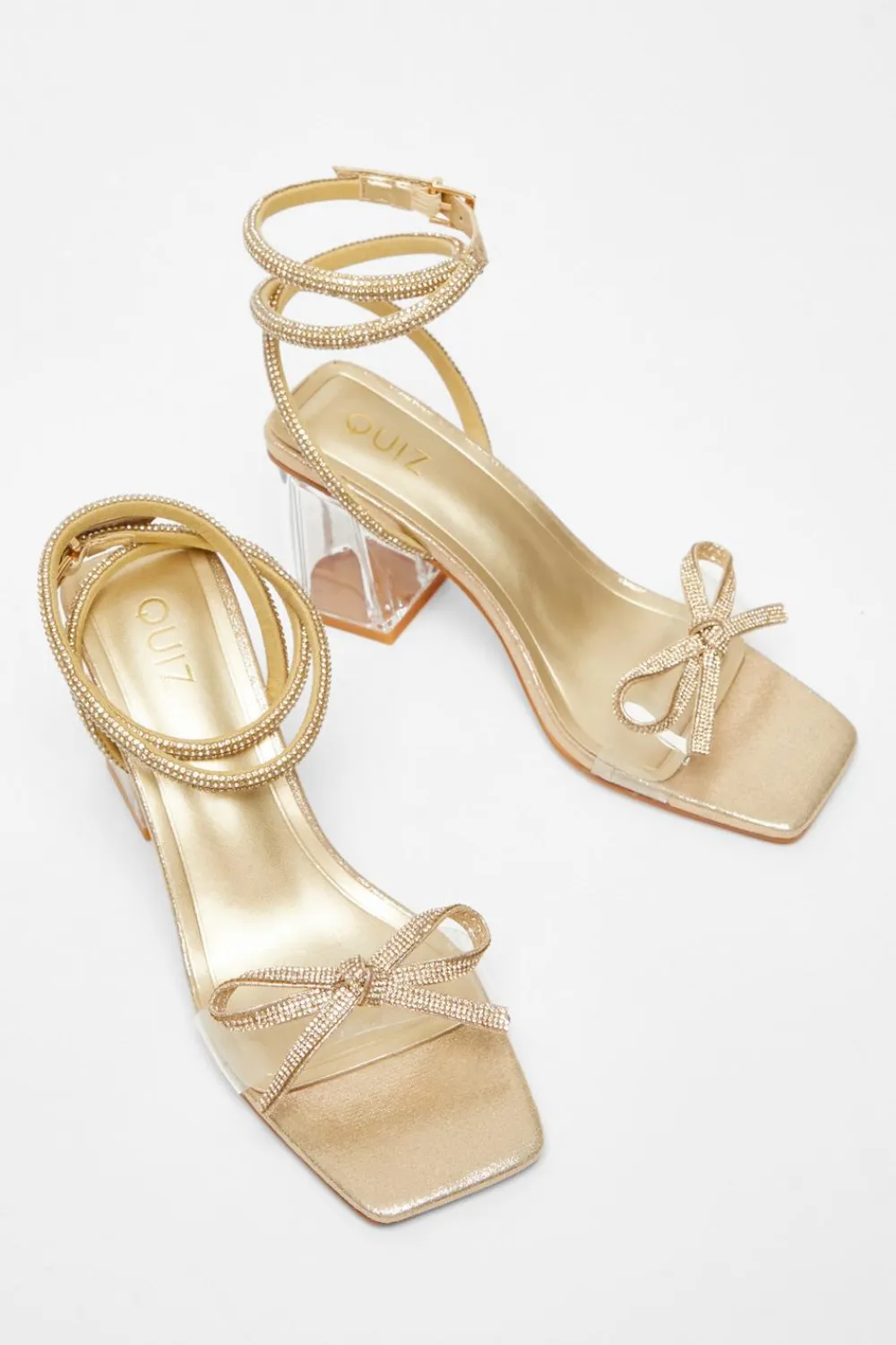 Quiz Occasion Shoes|Heels>Gold Bow Heeled Sandals