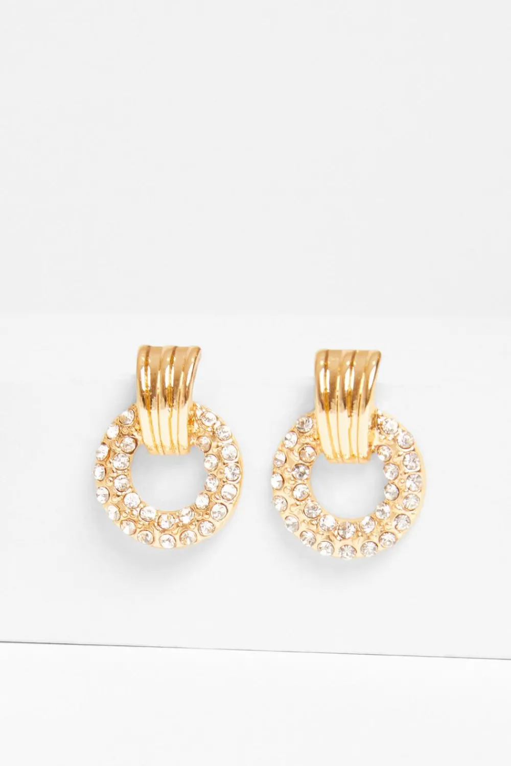 Quiz Jewellery|Earrings>Gold Diamante Door Knocker Earrings