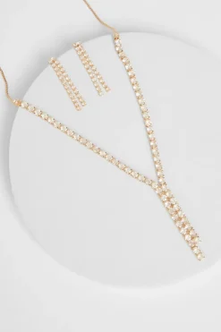 Quiz Wedding Accessories|Jewellery Sets>Gold Diamante Drop Jewellery Set