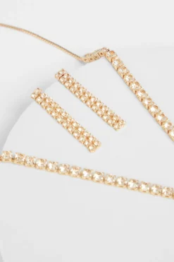 Quiz Wedding Accessories|Jewellery Sets>Gold Diamante Drop Jewellery Set