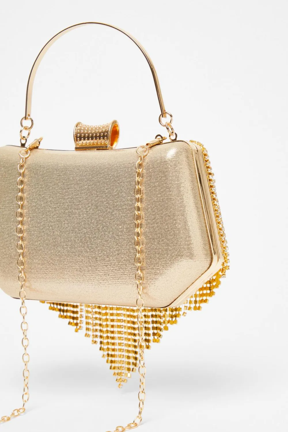Quiz Bags|Prom & Ball>Gold Diamante Fringe Box Bag