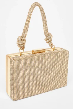 Quiz Bags>Gold Diamante Knot Handle Bag