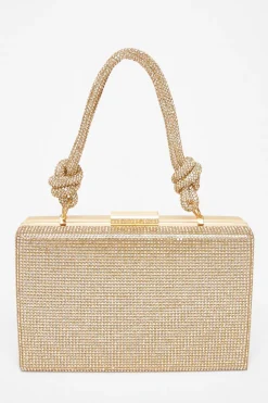 Quiz Bags>Gold Diamante Knot Handle Bag