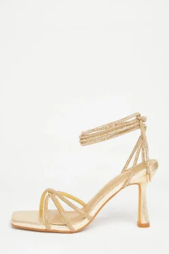 Quiz Sandals|Occasion Shoes>Gold Diamante Lace Up Heels