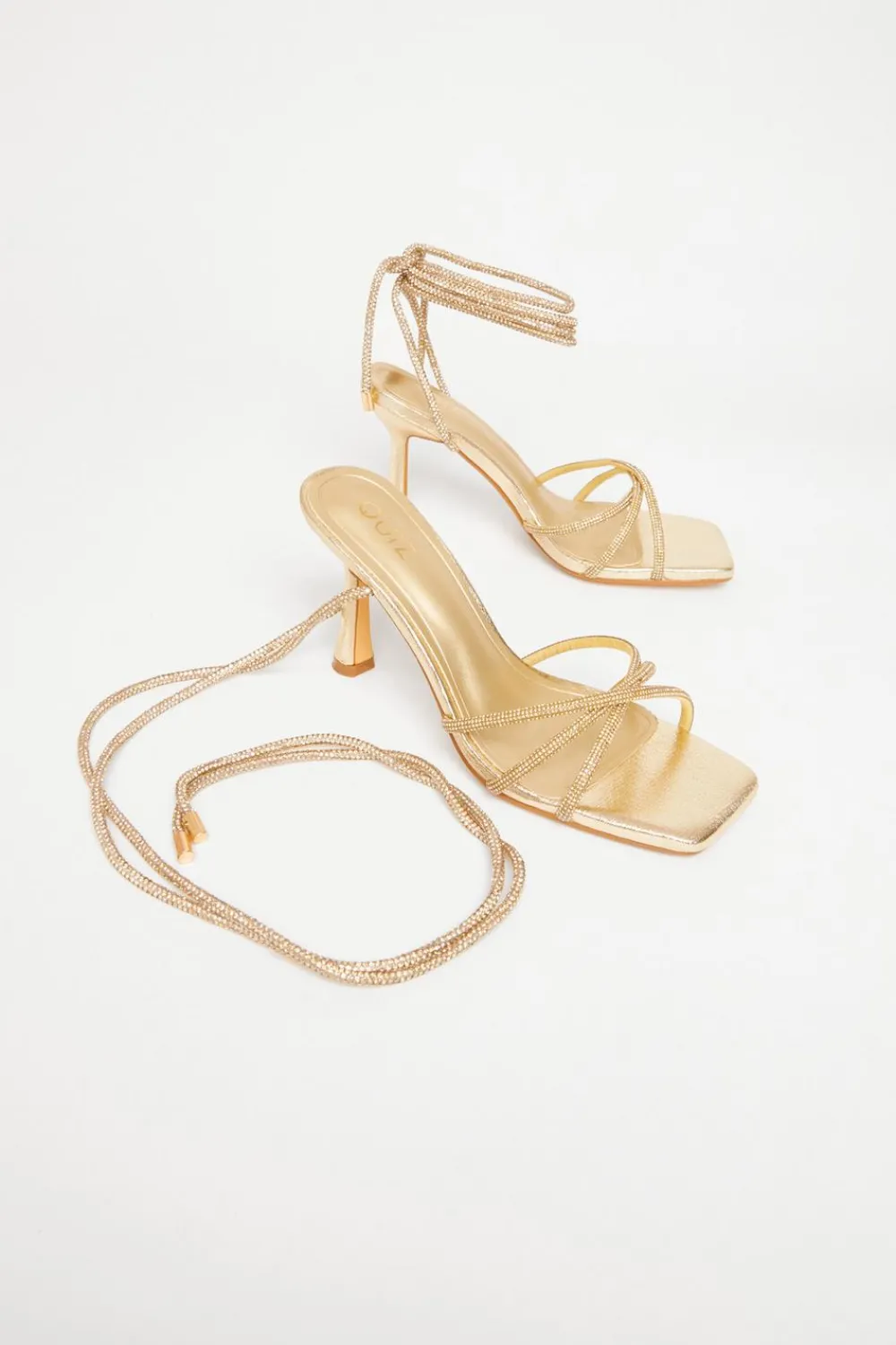 Quiz Sandals|Occasion Shoes>Gold Diamante Lace Up Heels