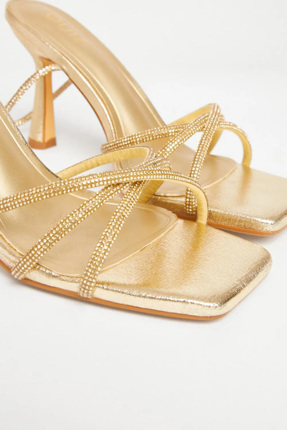 Quiz Sandals|Occasion Shoes>Gold Diamante Lace Up Heels