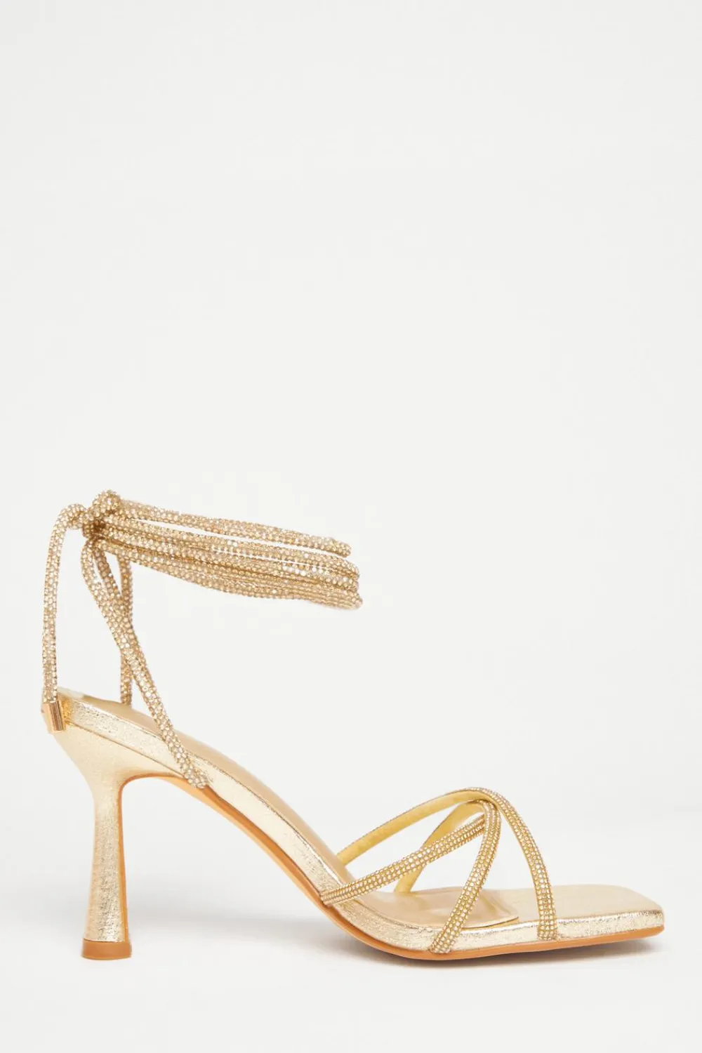 Quiz Sandals|Occasion Shoes>Gold Diamante Lace Up Heels