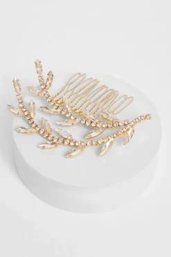 Quiz Wedding Accessories|Hair Accessories>Gold Diamante Leaf Hair Comb