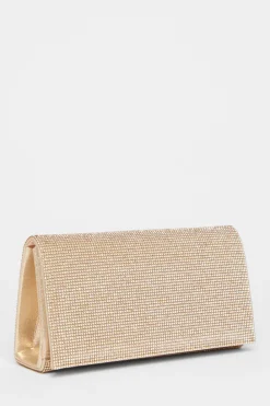Quiz Bags>Gold Diamante Rectangle Clutch