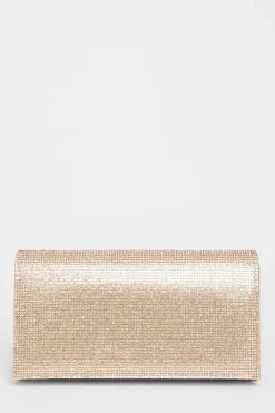 Quiz Bags>Gold Diamante Rectangle Clutch