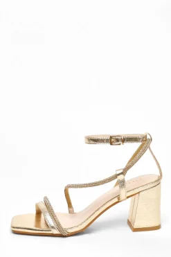 Quiz Sandals|Occasion Shoes>Gold Diamante Satin Heel Sandals