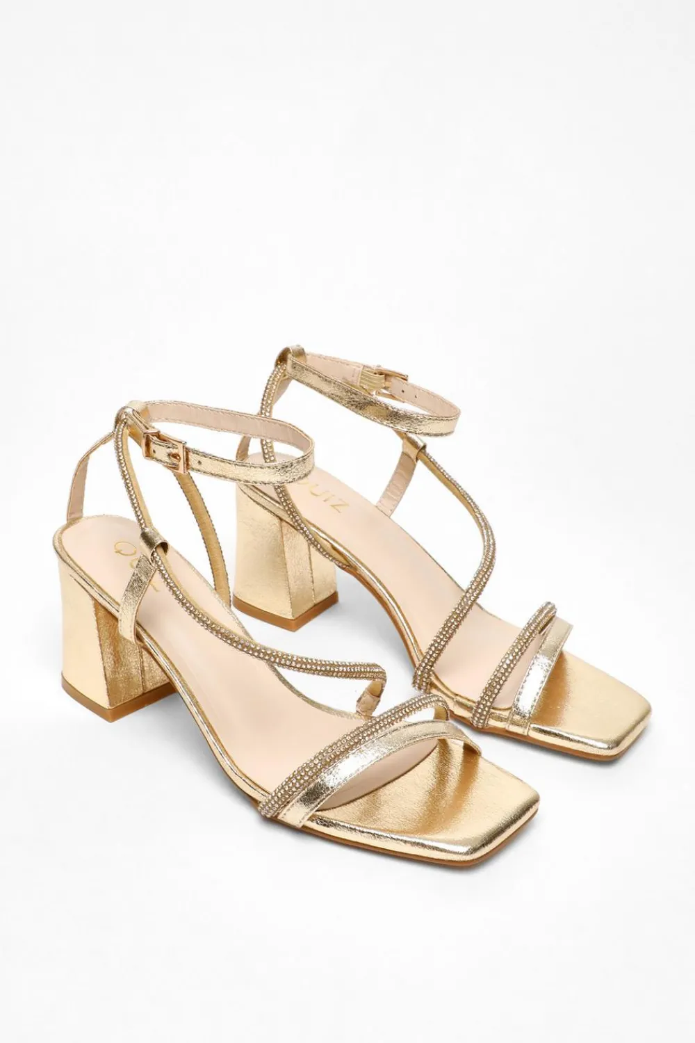 Quiz Sandals|Occasion Shoes>Gold Diamante Satin Heel Sandals