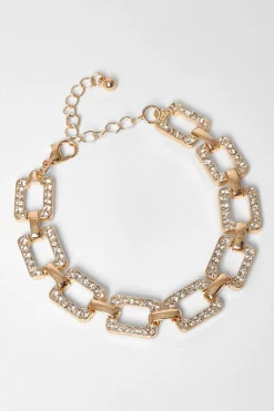 Quiz Jewellery>Gold Diamante Square Chain Bracelet