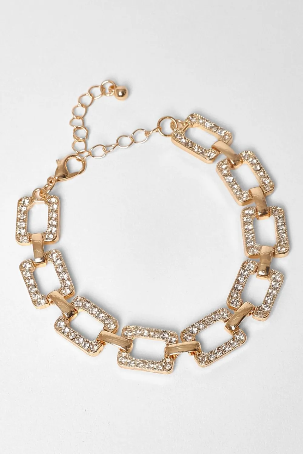 Quiz Jewellery>Gold Diamante Square Chain Bracelet