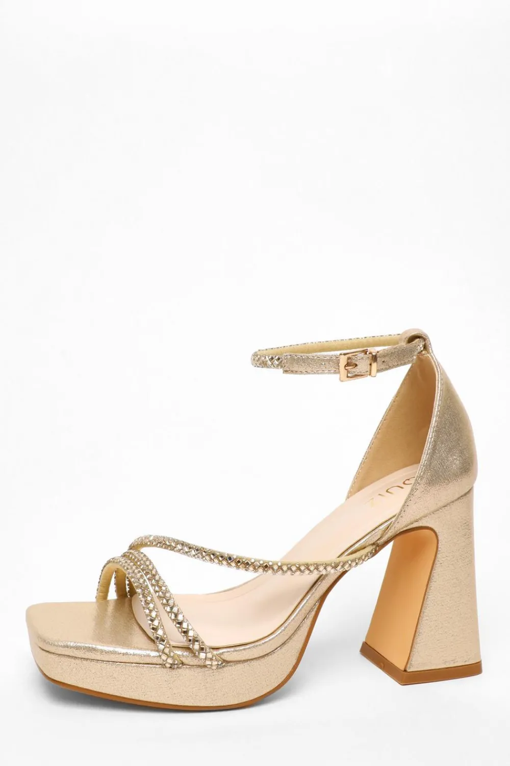 Quiz Shoe & Bag Sets|Platforms>Gold Diamante Strappy Platform Heeled Sandals