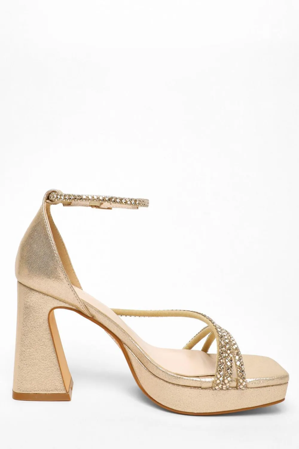 Quiz Shoe & Bag Sets|Platforms>Gold Diamante Strappy Platform Heeled Sandals