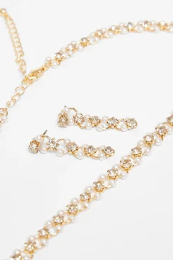 Quiz Wedding Accessories|Jewellery Sets>Gold Pearl Cluster Jewellery Set