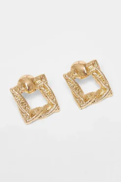 Quiz Jewellery|Earrings>Gold Square Door Knocker Earrings
