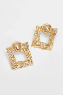 Quiz Jewellery|Earrings>Gold Square Door Knocker Earrings