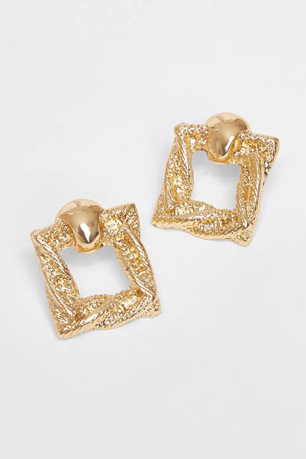 Quiz Jewellery|Earrings>Gold Square Door Knocker Earrings