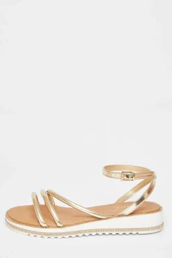 Quiz Sandals|Holiday Shoes>Gold Strappy Flat Sandals