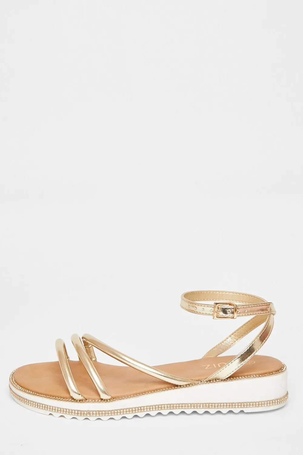 Quiz Sandals|Holiday Shoes>Gold Strappy Flat Sandals