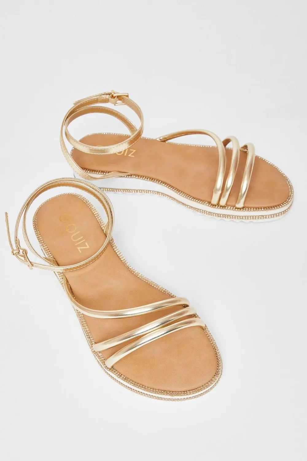 Quiz Sandals|Holiday Shoes>Gold Strappy Flat Sandals
