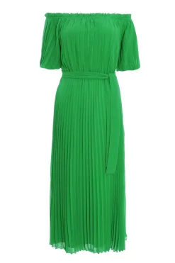 Quiz Evening Dresses|Summer Dresses>Green Chiffon Pleated Midi Dress