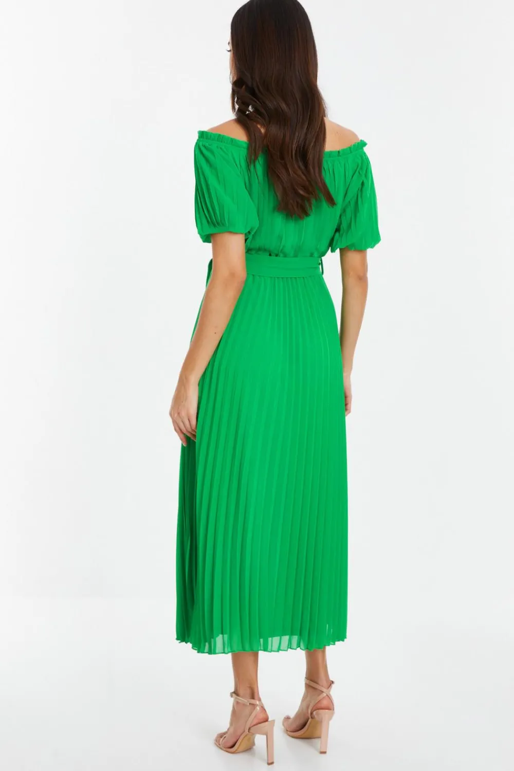 Quiz Evening Dresses|Summer Dresses>Green Chiffon Pleated Midi Dress