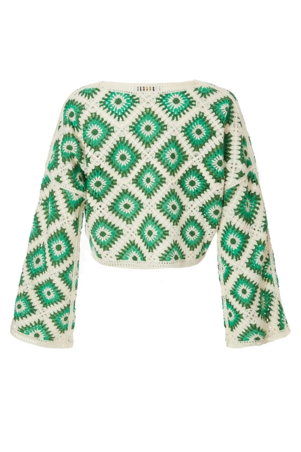 Quiz Summer Tops|Day Tops>Green Crochet Geometric Crop Top